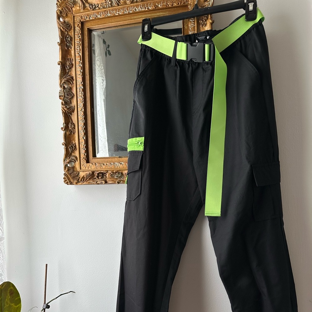 Hot Topic Black/Neon Green Cargo Pants
